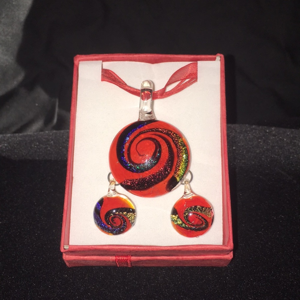 New Glass Necklace and Earring Set in Gift Box